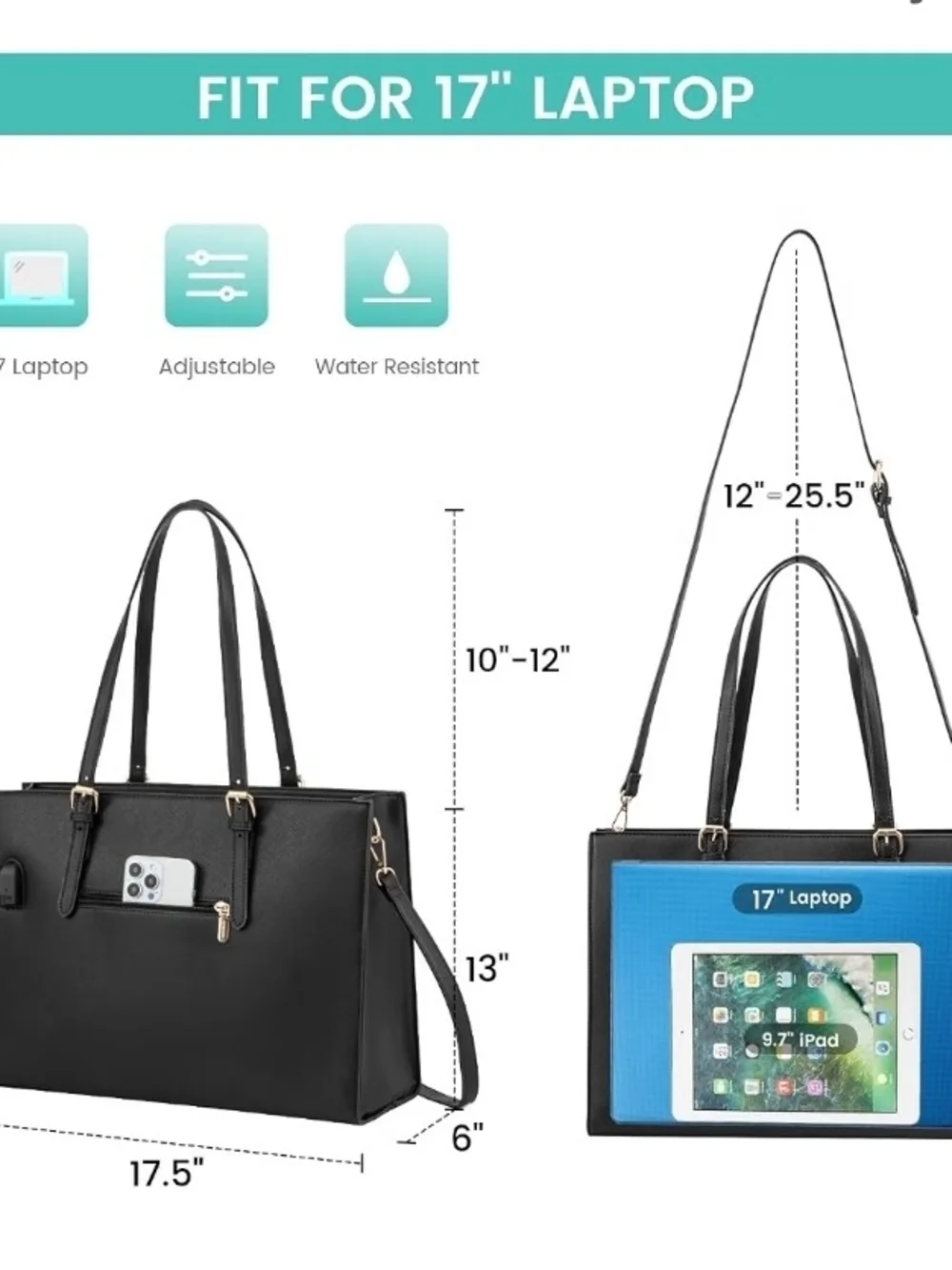 Classic Black Tote Handbag with Zip Pouch